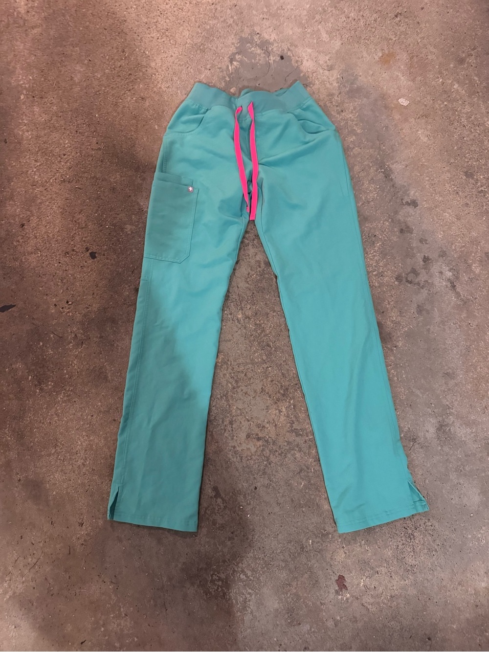 FIGS Teal Scrub Pants with Pink Drawstring